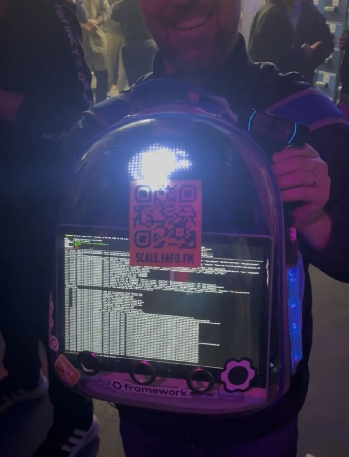 The Cluster running in a backpack